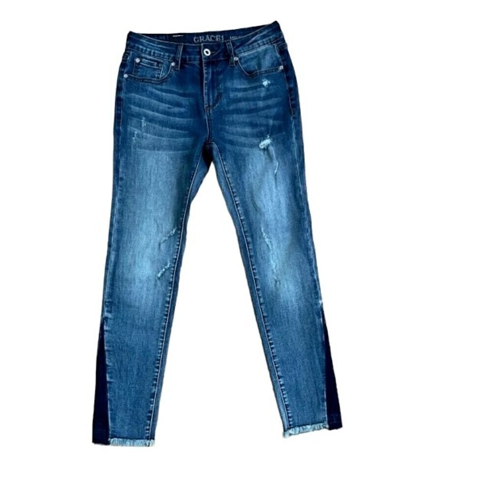 Grace in LA 2 Tone Raw Hem Jeans Size 26 NWT